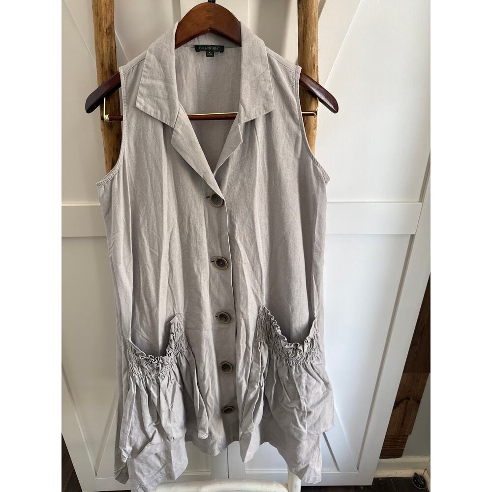 For Cynthia Linen Blend Dress Lagenlook Buttons and Pleat details